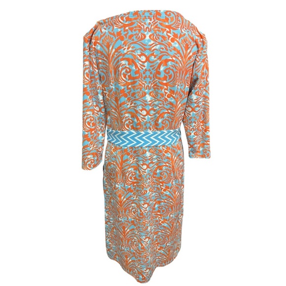 J‎ McLaughlin Dillards Emma Dress Catalina Cloth Blue Orange Boat Neck Modest LG - Picture 3 of 12